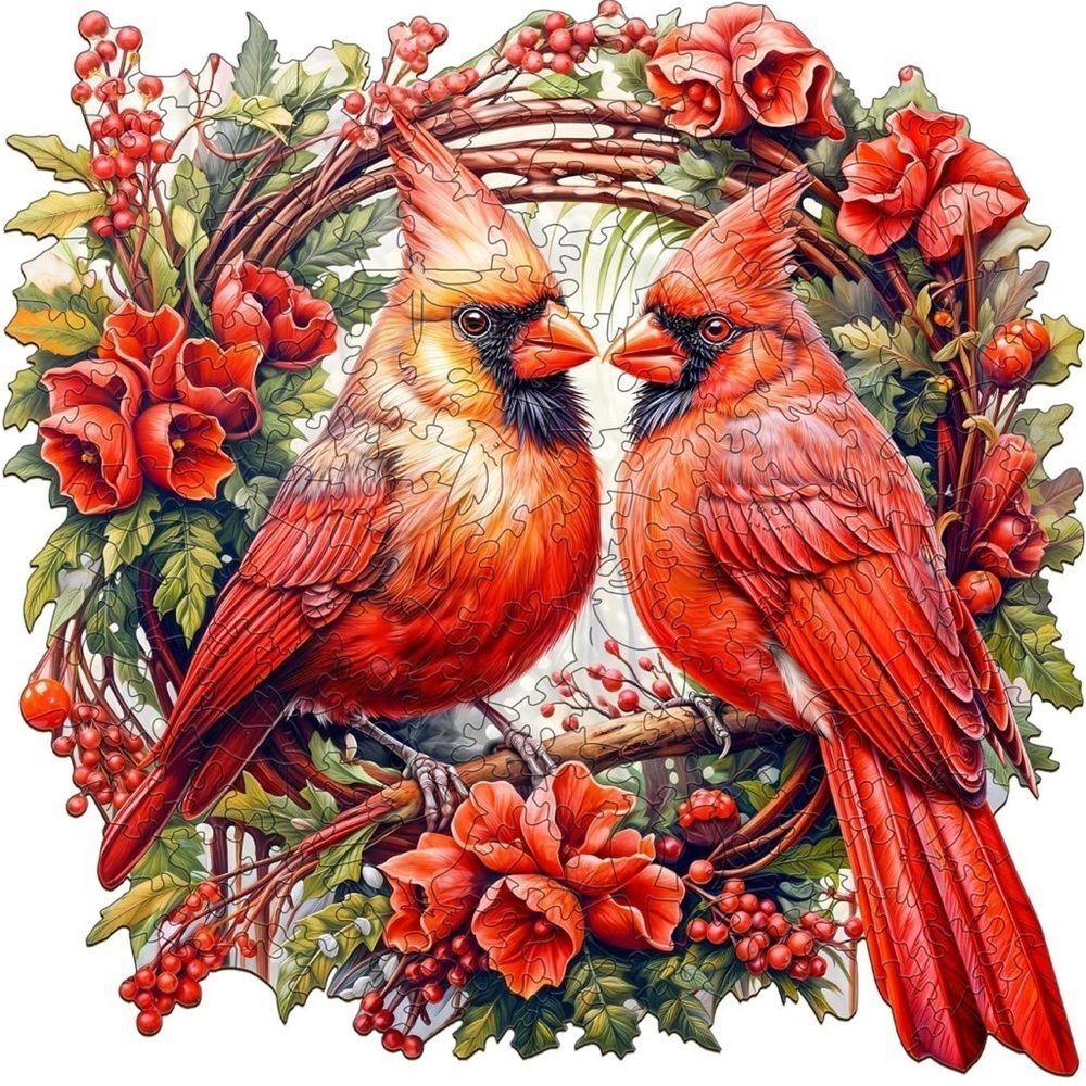 Jigfoxy Cardinal Birds Creative Wooden Puzzle Size Large 300-PC 13.3 X 13.3 NIB